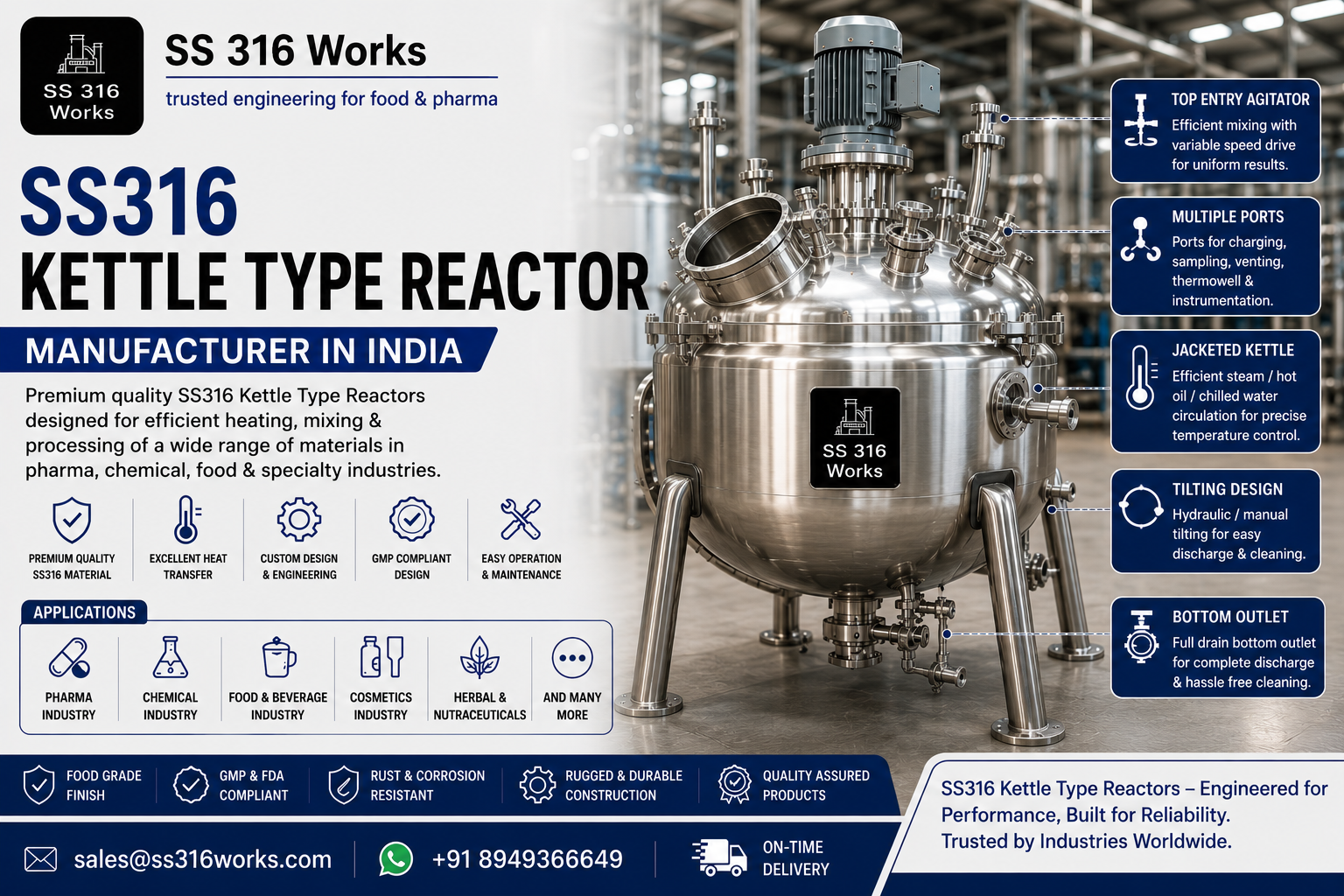 SS316 Kettle Type Reactor Manufacturer in India